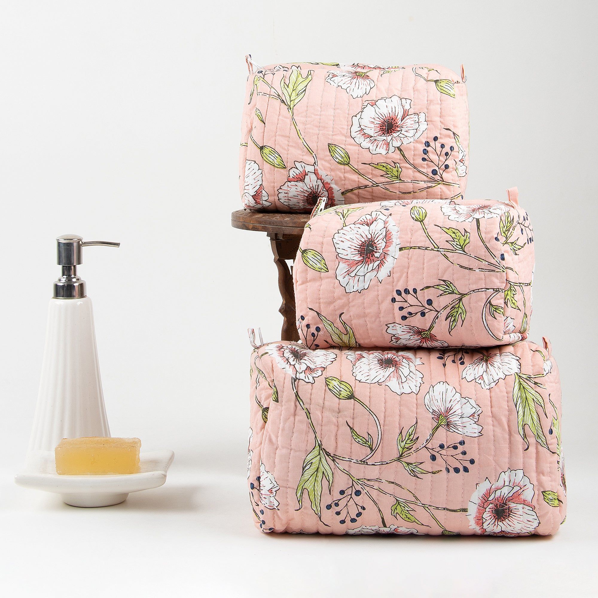 Block Print Lightweight Makeup Pouch and Travel Toiletry Bag